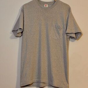 Vintage 90’s Hanes Gray Single Stitch Pocket T Shirt SZ L Grunge Punk Blank
